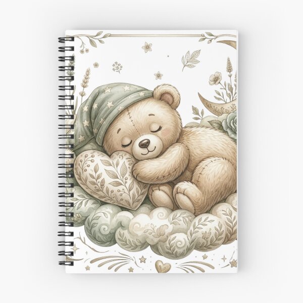 Item preview, Cute Sleeping Teddy Bear on Cloud Illustration with Moon and Flowers for Nursery Wall Art designed and sold by MoodLay.