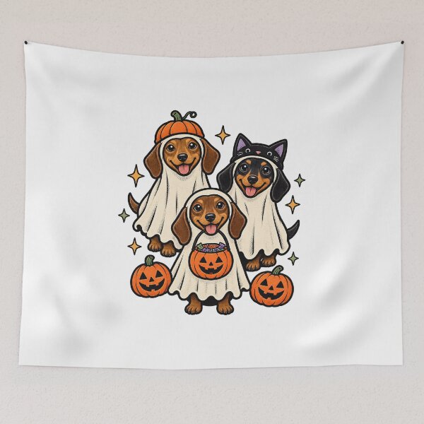 Item preview, Halloween Dogs Pets Dachshund Ghost Trio designed and sold by calicito.