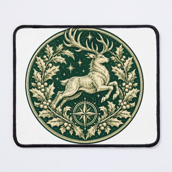 Item preview, Stag and Holly Woodcut Emblem designed and sold by WhimsyPeachCo.