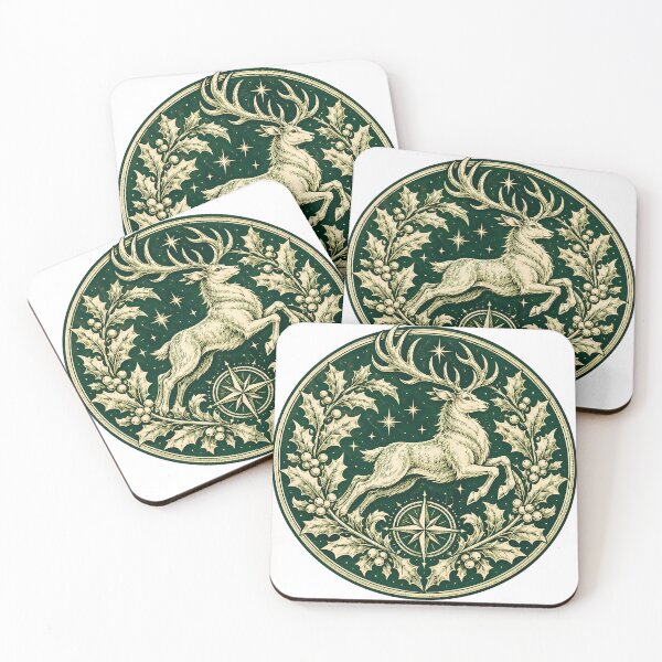 Item preview, Stag and Holly Woodcut Emblem designed and sold by WhimsyPeachCo.
