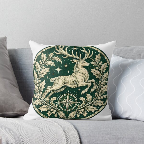 Item preview, Stag and Holly Woodcut Emblem designed and sold by WhimsyPeachCo.