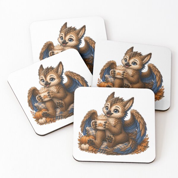 Item preview, Cute Autumn Griffin with Pumpkin Spice Latte Whimsical Fall Art designed and sold by Hatchling Hollow.
