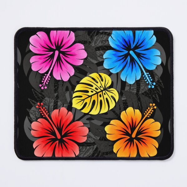 Item preview, Colorful Hawaiian Hibiscus – Black Tropical Floral Pattern designed and sold by Plus91BIRD.