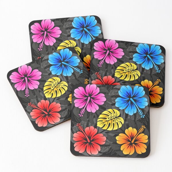 Item preview, Colorful Hawaiian Hibiscus – Black Tropical Floral Pattern designed and sold by Plus91BIRD.