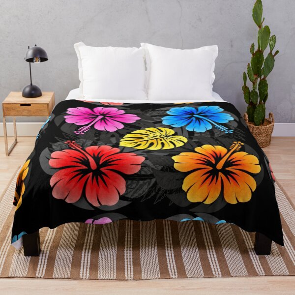 Item preview, Colorful Hawaiian Hibiscus – Black Tropical Floral Pattern designed and sold by Plus91BIRD.