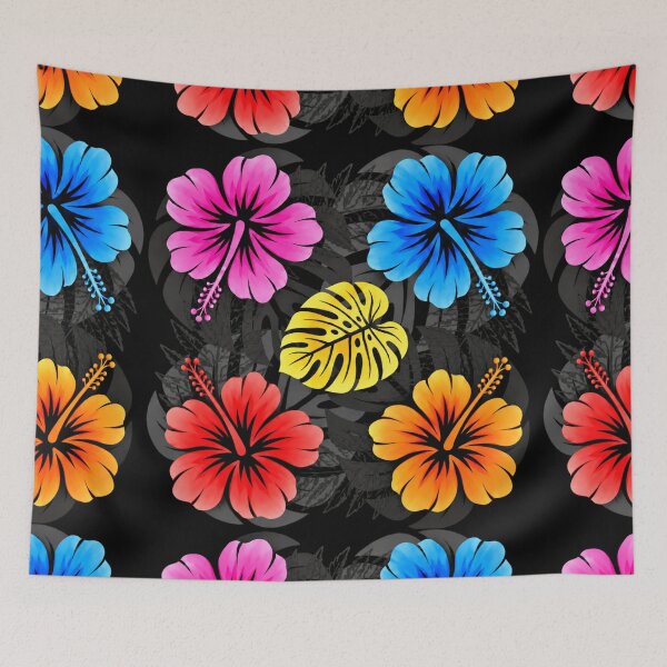 Item preview, Colorful Hawaiian Hibiscus – Black Tropical Floral Pattern designed and sold by Plus91BIRD.