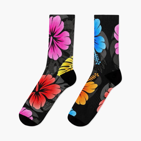 Item preview, Colorful Hawaiian Hibiscus – Black Tropical Floral Pattern designed and sold by Plus91BIRD.