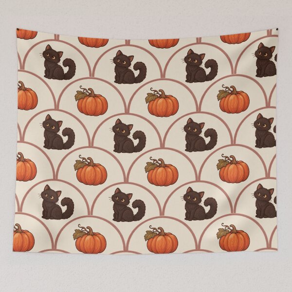 Item preview, Pumpkin & Black Cat - Cozy Halloween Pattern designed and sold by Lunebriar.