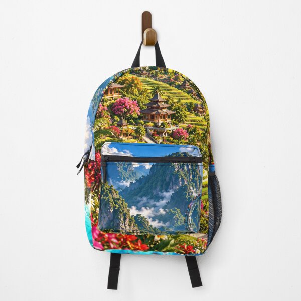 Item preview, Tropical Futuristic Asian Paradise Island Mountain Ocean Landscape Wall Art designed and sold by IRON SIREN.