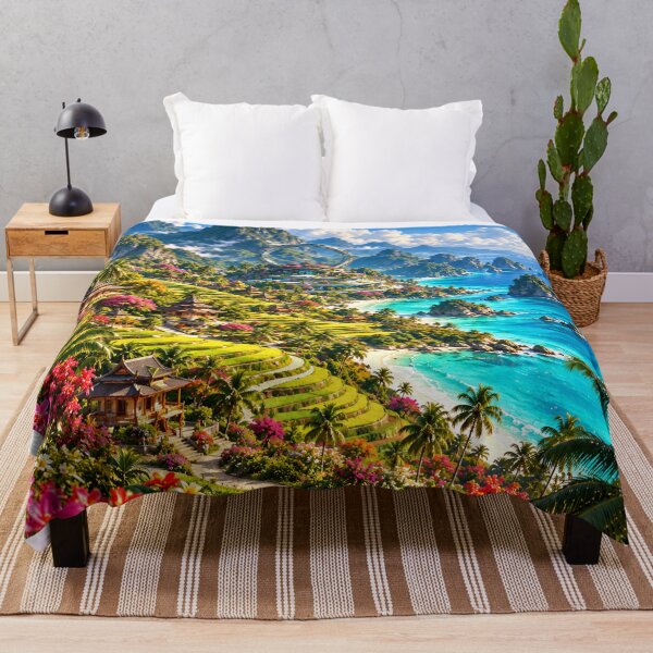 Item preview, Tropical Futuristic Asian Paradise Island Mountain Ocean Landscape Wall Art designed and sold by IRON SIREN.