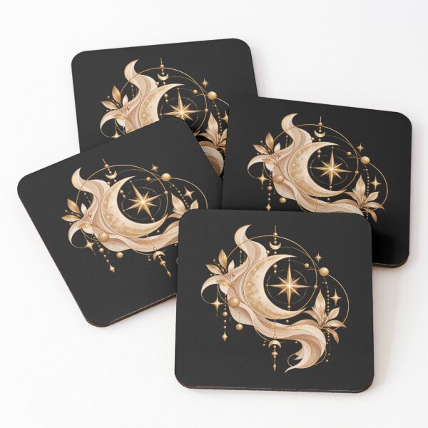 Item preview, Boho Celestial North Star and Moon Gold Art designed and sold by BohoMysticArt.