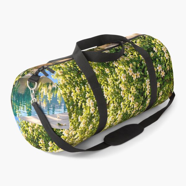 Item preview, Sunlit Mediterranean Courtyard Garden with White Flowers and Mountain View designed and sold by IRON SIREN.