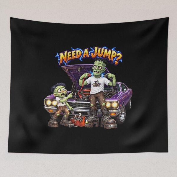 Item preview, Need a Jump? Monster Mechanic Frank & Jr. Automotive Humor designed and sold by Classic Chaos Creations.