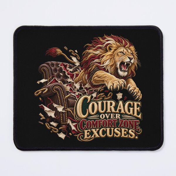 Item preview, Courage Over Comfort Zone Excuses Motivational Lion Embroidery designed and sold by Emoji Emblems.