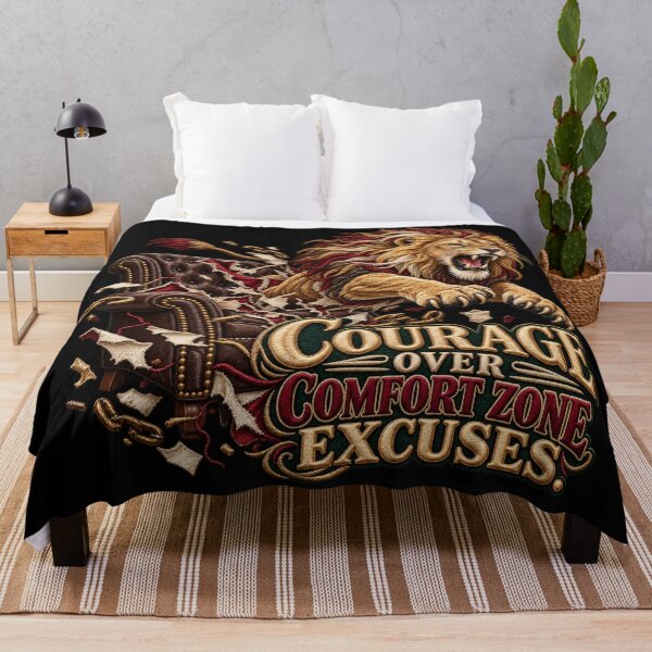 Item preview, Courage Over Comfort Zone Excuses Motivational Lion Embroidery designed and sold by Emoji Emblems.
