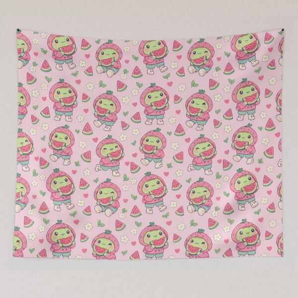 Item preview, Kawaii Frog Watermelon Hoodie Pattern designed and sold by Soft Berry Studio.