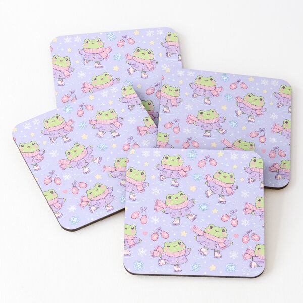 Item preview, Kawaii Frog Lavender Ice Skating Pattern designed and sold by Soft Berry Studio.