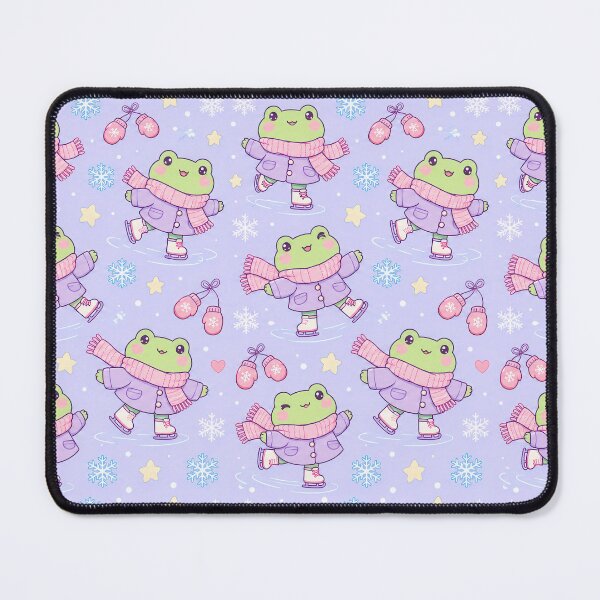 Item preview, Kawaii Frog Lavender Ice Skating Pattern designed and sold by Soft Berry Studio.
