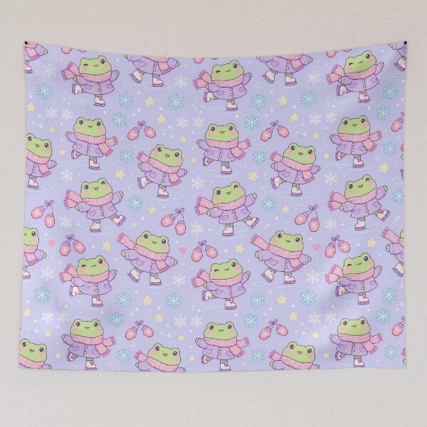 Item preview, Kawaii Frog Lavender Ice Skating Pattern designed and sold by Soft Berry Studio.