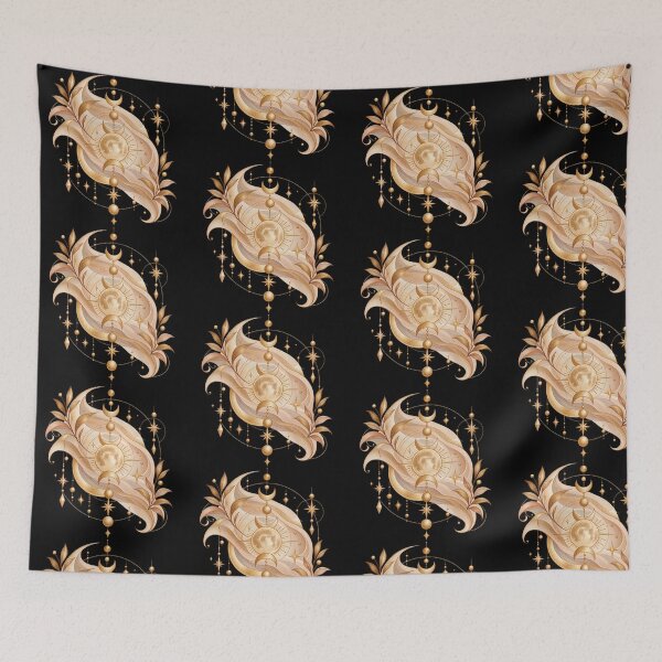 Item preview, Boho Celestial Feather Waves Sun and Moon Gold Art designed and sold by BohoMysticArt.