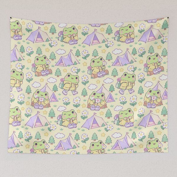 Item preview, Kawaii Frog Daisy Camping Pattern designed and sold by Soft Berry Studio.