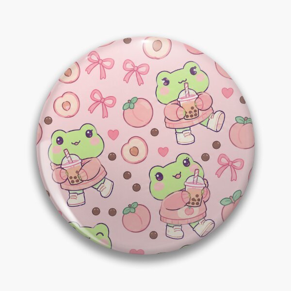 Item preview, Kawaii Frog Peach Bubble Tea Pattern designed and sold by Soft Berry Studio.