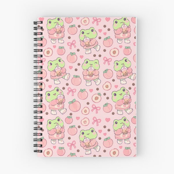 Item preview, Kawaii Frog Peach Bubble Tea Pattern designed and sold by Soft Berry Studio.