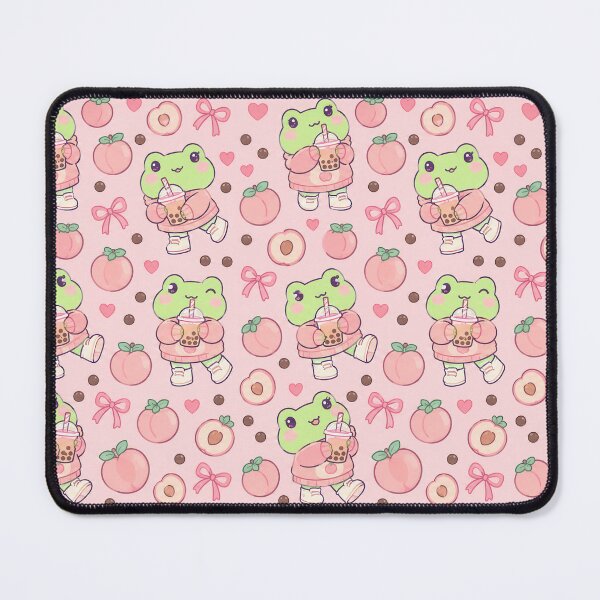 Item preview, Kawaii Frog Peach Bubble Tea Pattern designed and sold by Soft Berry Studio.