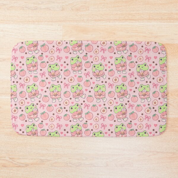 Item preview, Kawaii Frog Peach Bubble Tea Pattern designed and sold by Soft Berry Studio.
