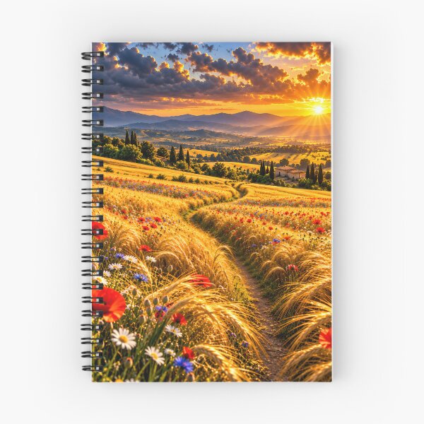 Item preview, Golden Wheat Field with Red Poppies Mountain Sunset Landscape Wall Art designed and sold by IRON SIREN.