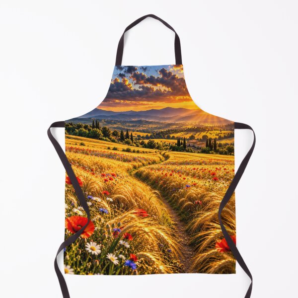 Item preview, Golden Wheat Field with Red Poppies Mountain Sunset Landscape Wall Art designed and sold by IRON SIREN.