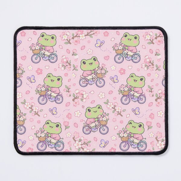 Item preview, Kawaii Frog Cherry Blossom Bicycle Pattern designed and sold by Soft Berry Studio.