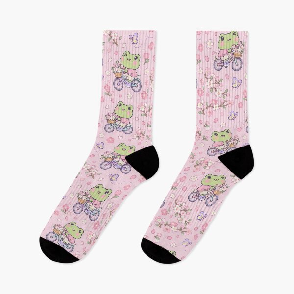 Item preview, Kawaii Frog Cherry Blossom Bicycle Pattern designed and sold by Soft Berry Studio.