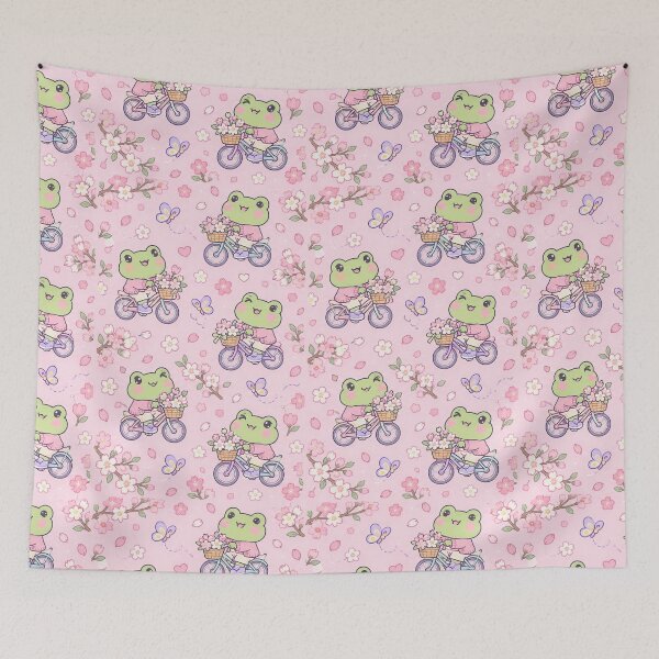 Item preview, Kawaii Frog Cherry Blossom Bicycle Pattern designed and sold by Soft Berry Studio.