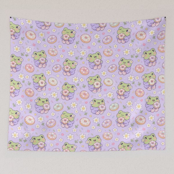 Item preview, Kawaii Frog Flower Donut Pattern designed and sold by Soft Berry Studio.