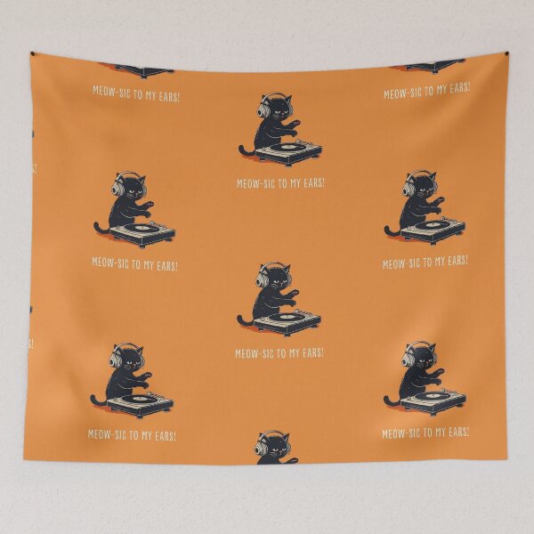 Item preview, Meow-Sic to My Ears Funny DJ Cat Music Lover Retro Design designed and sold by anemiche.