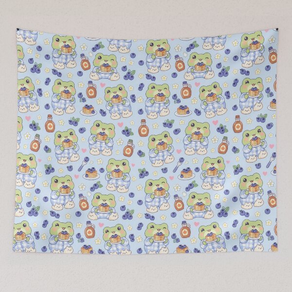 Item preview, Kawaii Frog Blueberry Pancake Breakfast Pattern designed and sold by Soft Berry Studio.