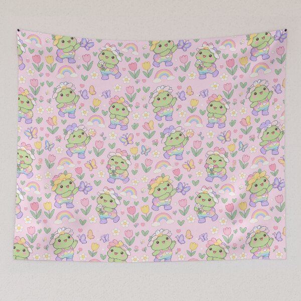Item preview, Kawaii Frog Rainbow Butterfly Garden Pattern designed and sold by Soft Berry Studio.