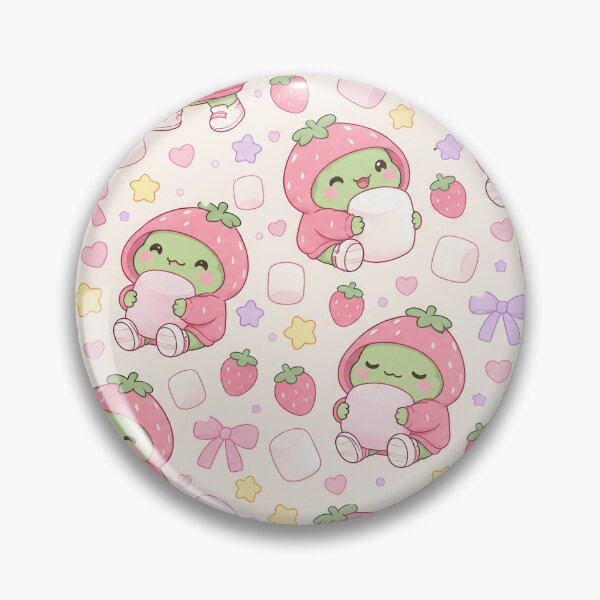 Item preview, Kawaii Frog Strawberry Marshmallow Pattern designed and sold by Soft Berry Studio.