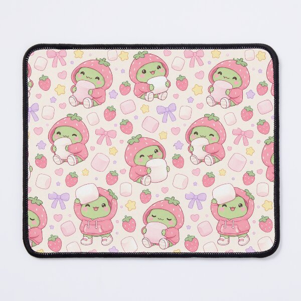 Item preview, Kawaii Frog Strawberry Marshmallow Pattern designed and sold by Soft Berry Studio.