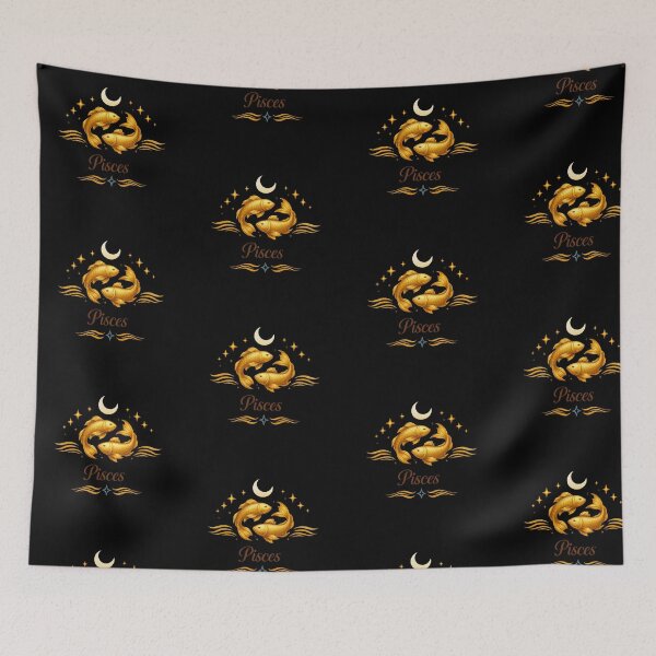 Item preview, Pisces Zodiac Boho Celestial Gold Fish Art designed and sold by BohoMysticArt.