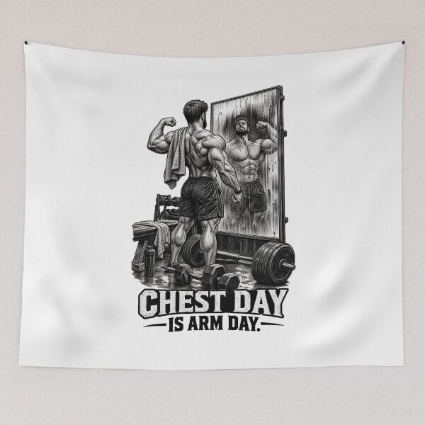 Item preview, Chest Day Is Arm Day Gym Motivation designed and sold by CrazySzoopWorld.