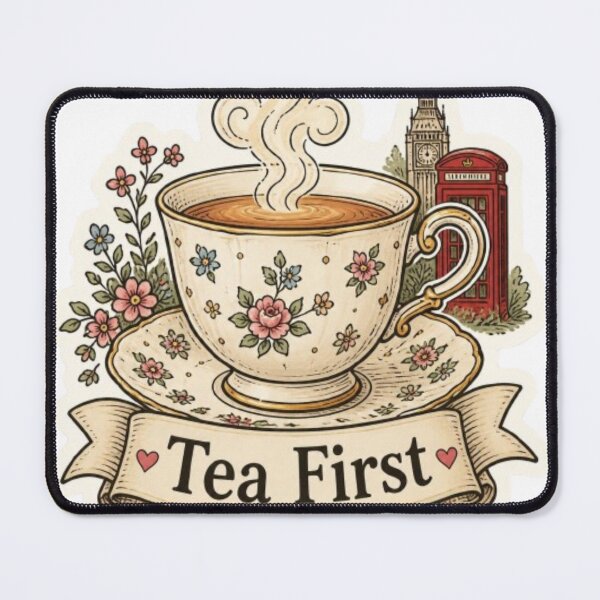 Item preview, "Tea First" Vintage London Teacup & Landmarks Sticker designed and sold by PrintWavePro.