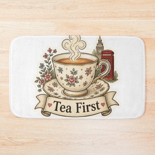 Item preview, ​"Tea First" Vintage London Teacup & Landmarks Sticker designed and sold by PrintWavePro.