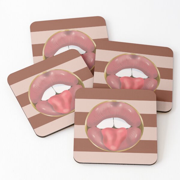 Item preview, Rebel Lips Pop Art – Duotone stripes Brown BEige Old Pink Lips designed and sold by GoldenRebels.