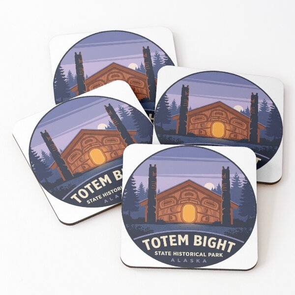 Item preview, Totem Bight Clan House at Dusk Ketchikan Alaska Circle Sticker designed and sold by DetourDgn.