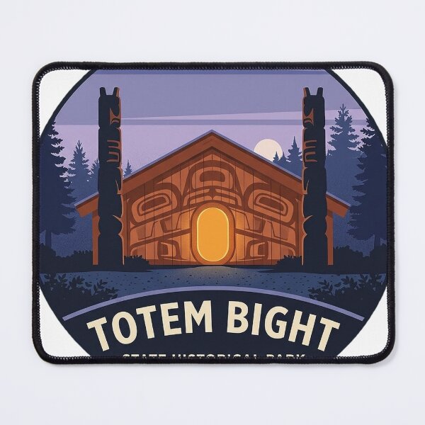 Item preview, Totem Bight Clan House at Dusk Ketchikan Alaska Circle Sticker designed and sold by DetourDgn.