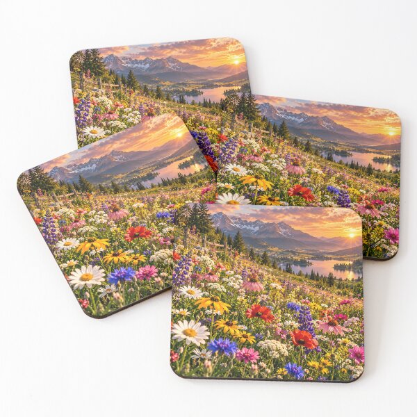 Item preview, Mountain Wildflower Meadow Lake Sunset Alpine Landscape Wall Art designed and sold by IRON SIREN.
