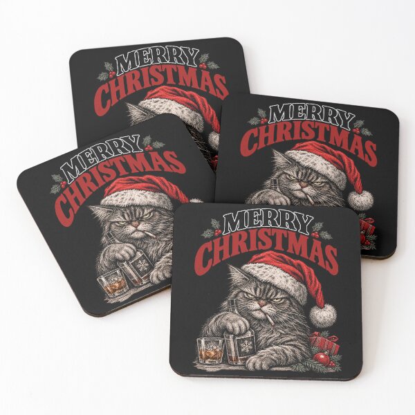 Item preview, Grumpy Black Cat Merry Christmas Whiskey Santa designed and sold by CrazySzoopWorld.