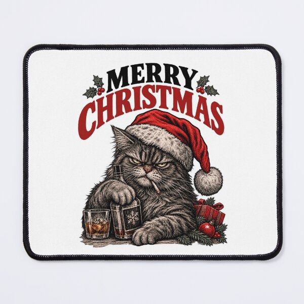 Item preview, Grumpy Black Cat Merry Christmas Whiskey Santa designed and sold by CrazySzoopWorld.